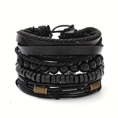 Bracelets with Stylish Leather and Wooden Set for the Modern Man