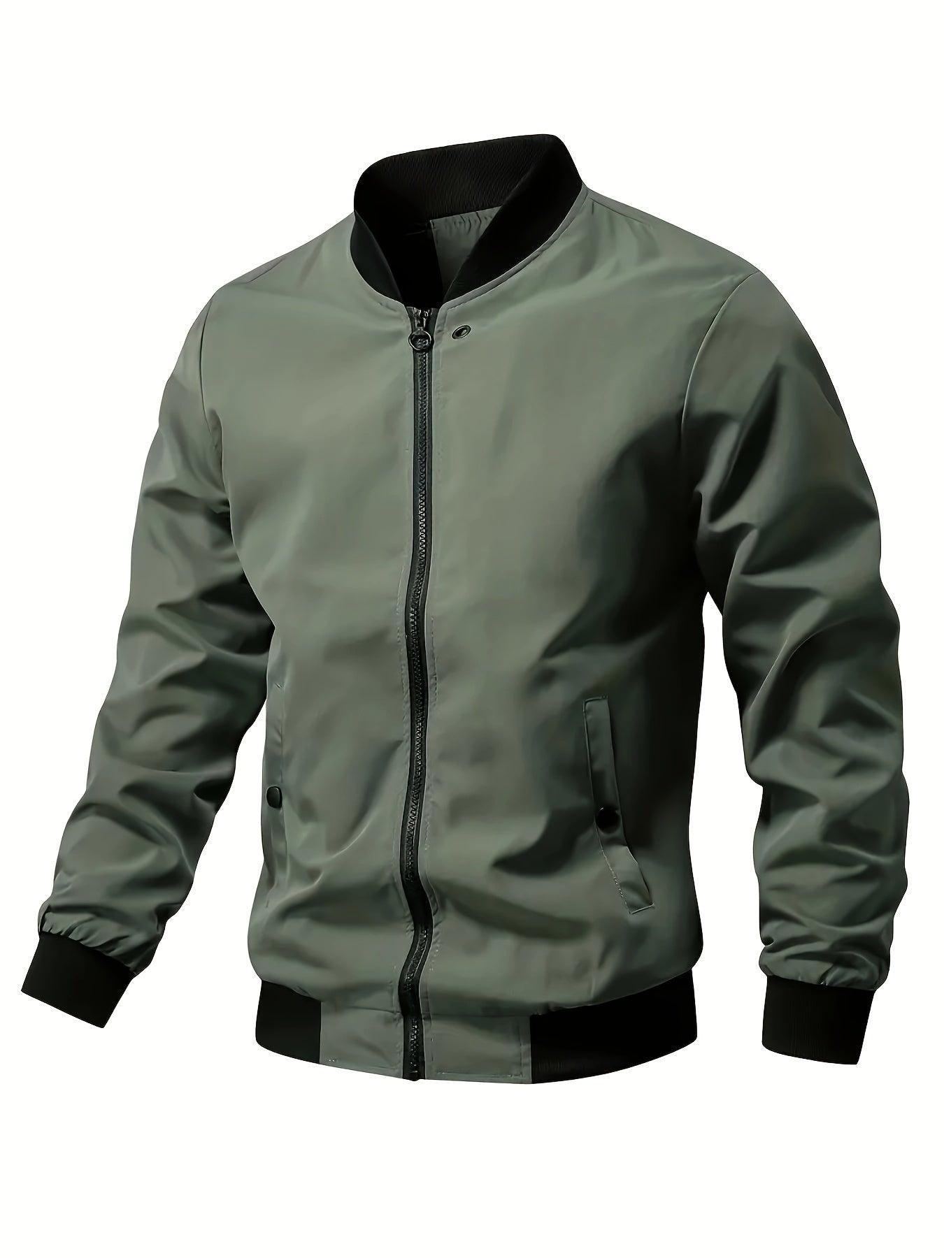 Stand with Lightweight Men's Summer Jacket with Up Collar and Zip Closure