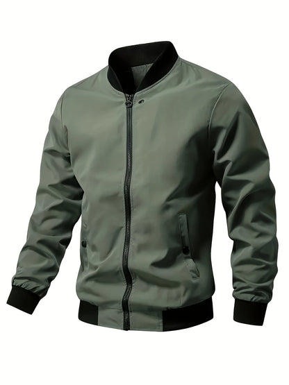 Stand with Lightweight Men's Summer Jacket with Up Collar and Zip Closure