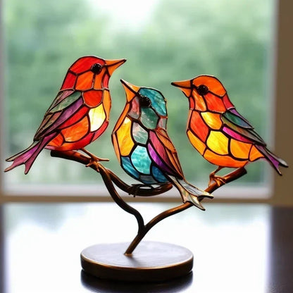 Table with Modern Bird Sculpture with Coloured Glass and Decorative Art Design
