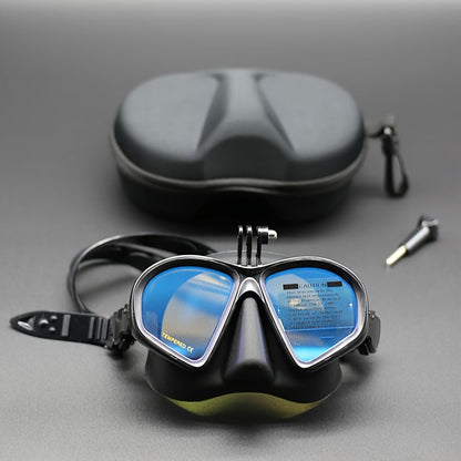 Case Tempered Diving Mask with Storage for Dive Goggles with Anti-Fog and Camera Mount