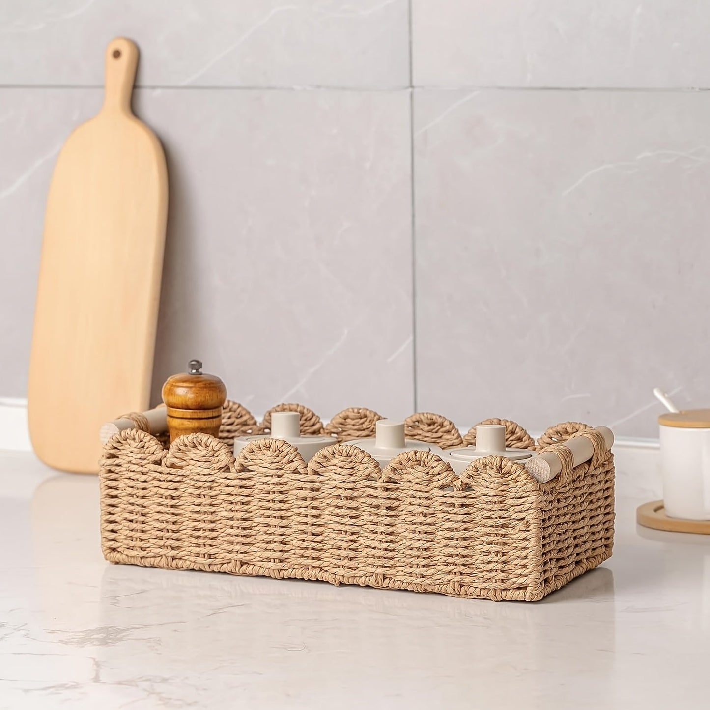 Storage Basket with Boho Woven Fan Edge for Decorative and Practical for Any Interior
