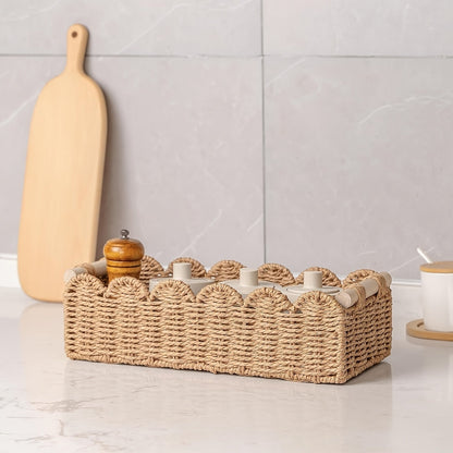 Storage Basket with Boho Woven Fan Edge for Decorative and Practical for Any Interior