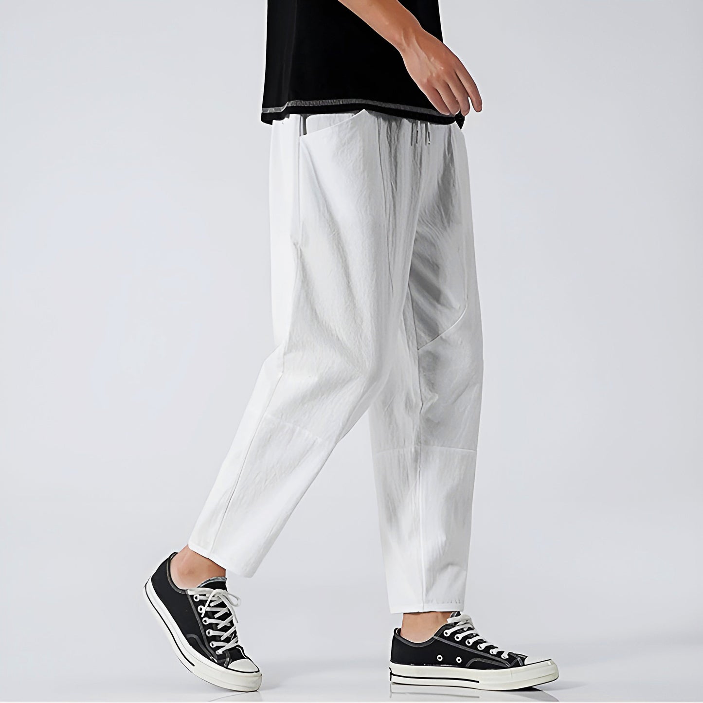 Men's Cropped Cotton Linen Trousers for Comfortable and Airy