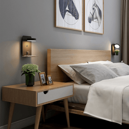 Wall Lamp with Multifunctional LED Shelf for Rotatable and with USB Charger