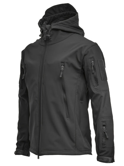 Men's Outdoor Softshell Jacket with Hood and Warm Windproof Lining