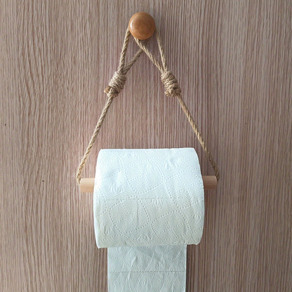 Holder Rustic Toilet Paper for Macramé Rope and Wooden Rod for Bathroom