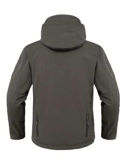 Men's Outdoor Softshell Jacket with Hood and Warm Windproof Lining