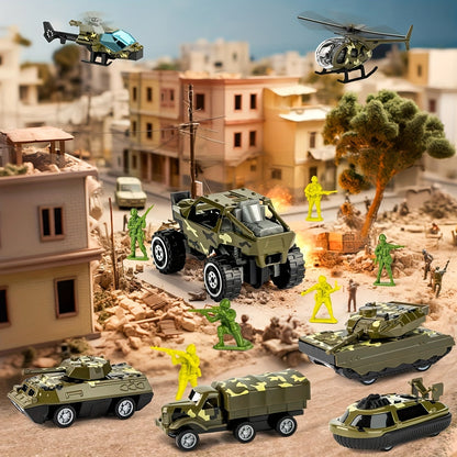 Toy with Armyforce 14-in-1 Military Set for Truck with Tanks, Soldiers, and Sound Effects