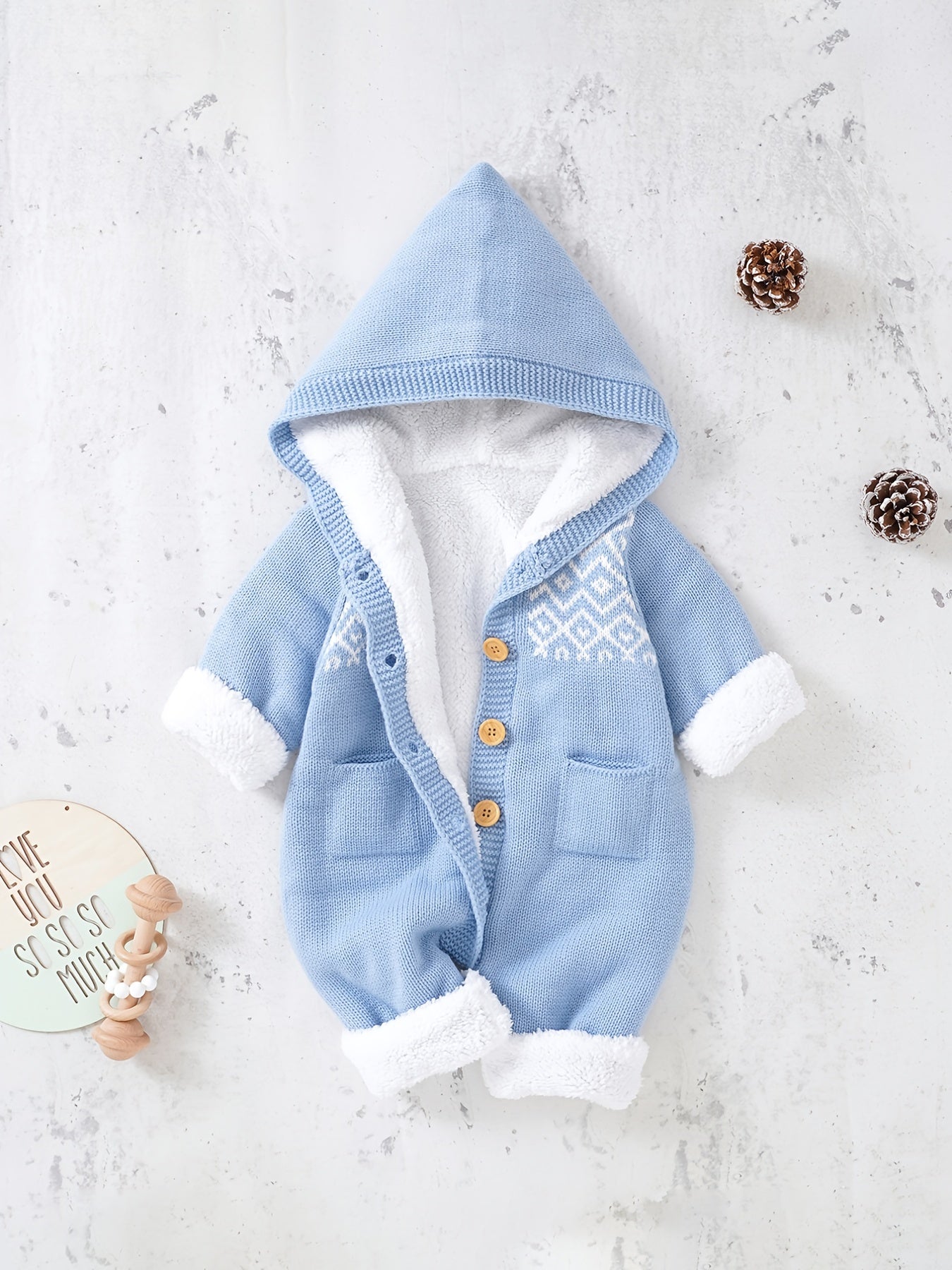 Baby Knitted Jumpsuit with Hood for Warm and Comfortable