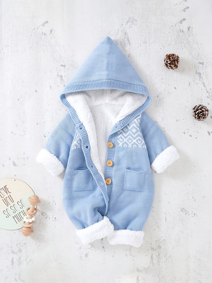 Baby Knitted Jumpsuit with Hood for Warm and Comfortable