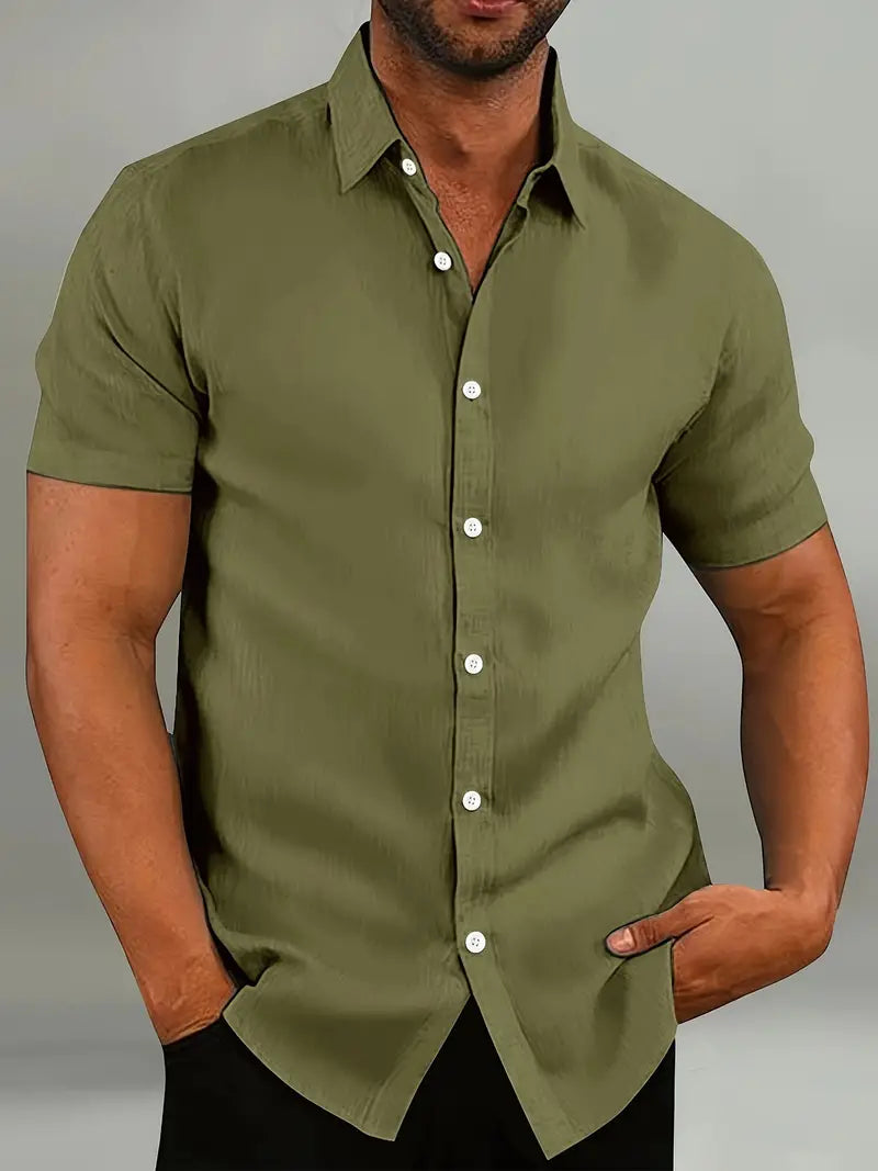 Light with Men's Short Sleeve Shirt Made from and Breathable Material