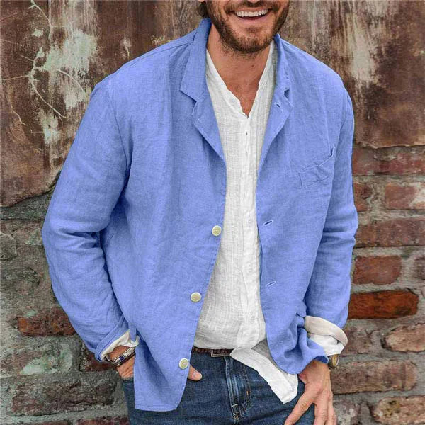 Linen Cotton Jacket Men with Button Closure and Casual Fit