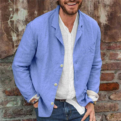 Linen Cotton Jacket Men with Button Closure and Casual Fit