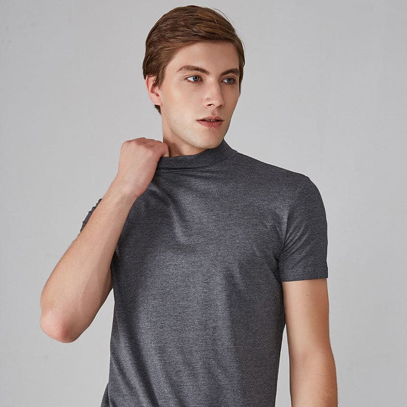 Men's Slim Fit T-Shirt with High Collar and Modern Fit