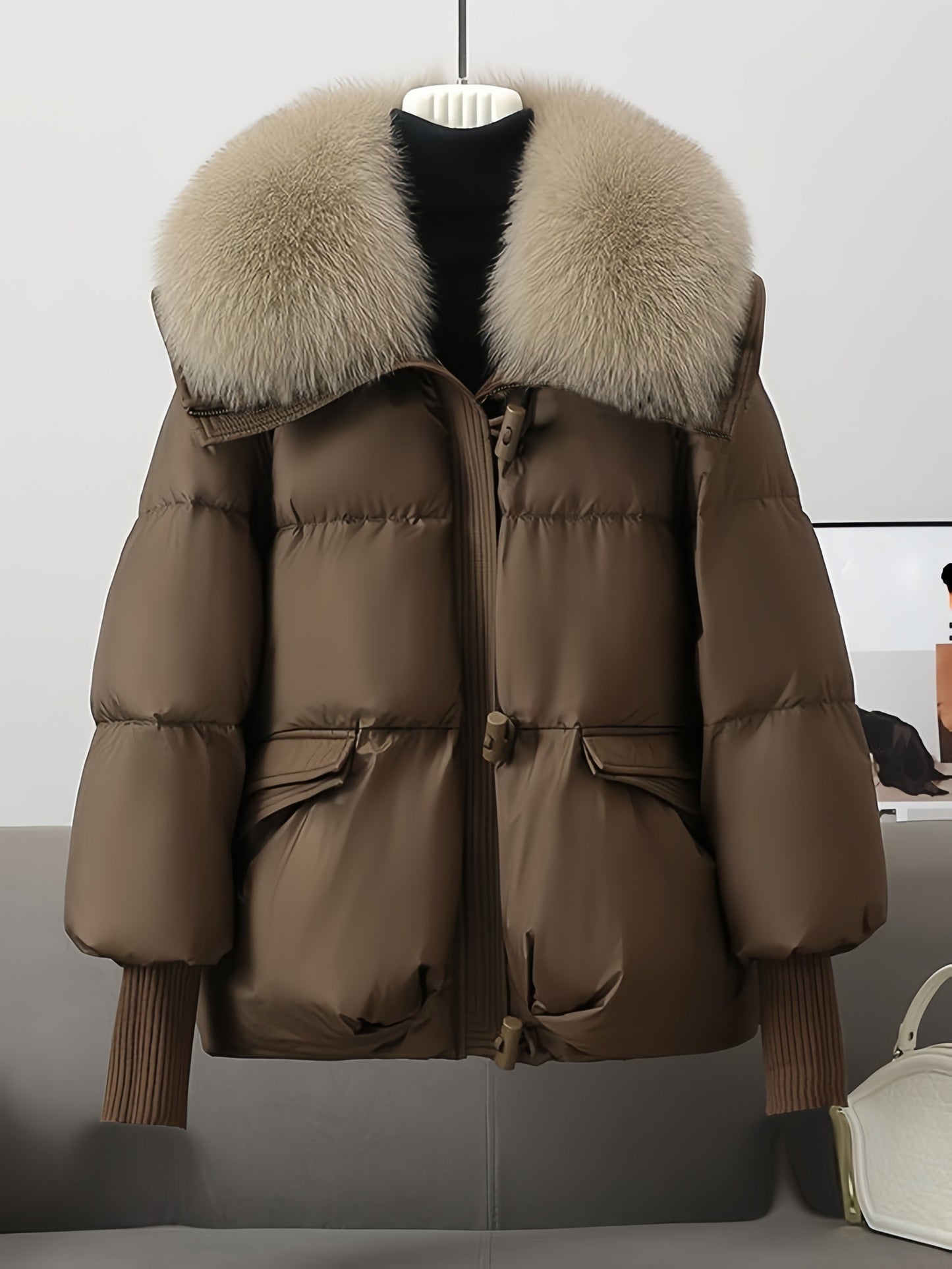 Ladies' Bomber Jacket with Removable Collar for Warm and Elegant
