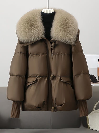 Ladies' Bomber Jacket with Removable Collar for Warm and Elegant
