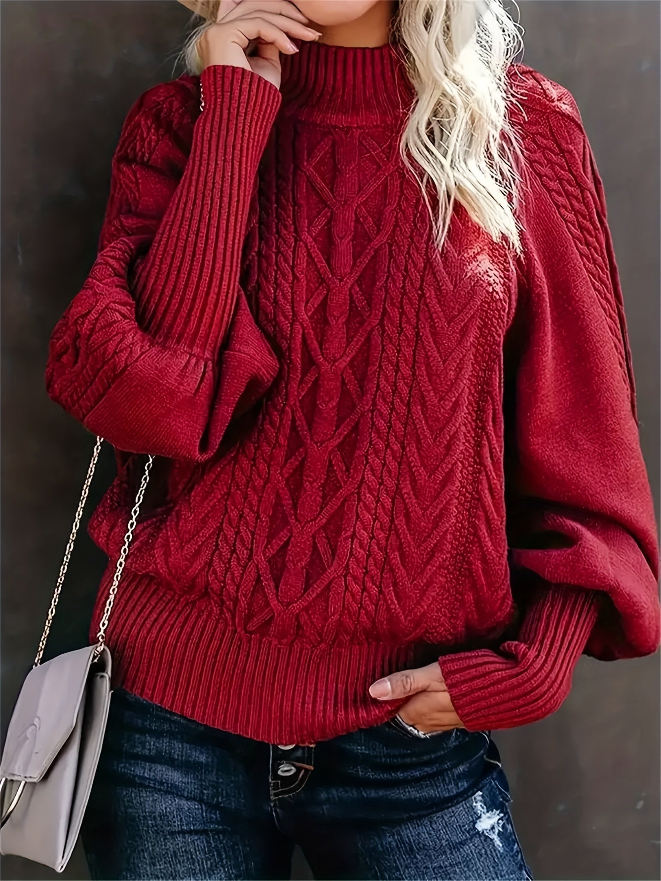 Ladies Knitted Pullover with High Neck for Elegant and Comfortable