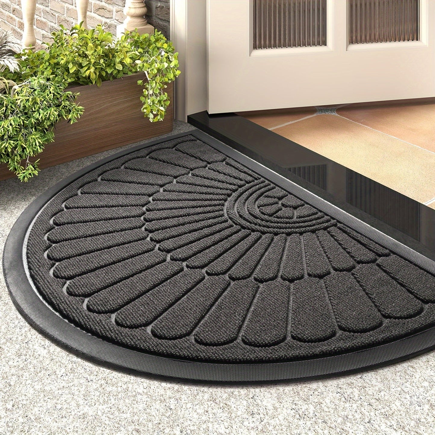 Door Mat Sustainable Rubber with Half-Round Design for Outdoor and Indoor