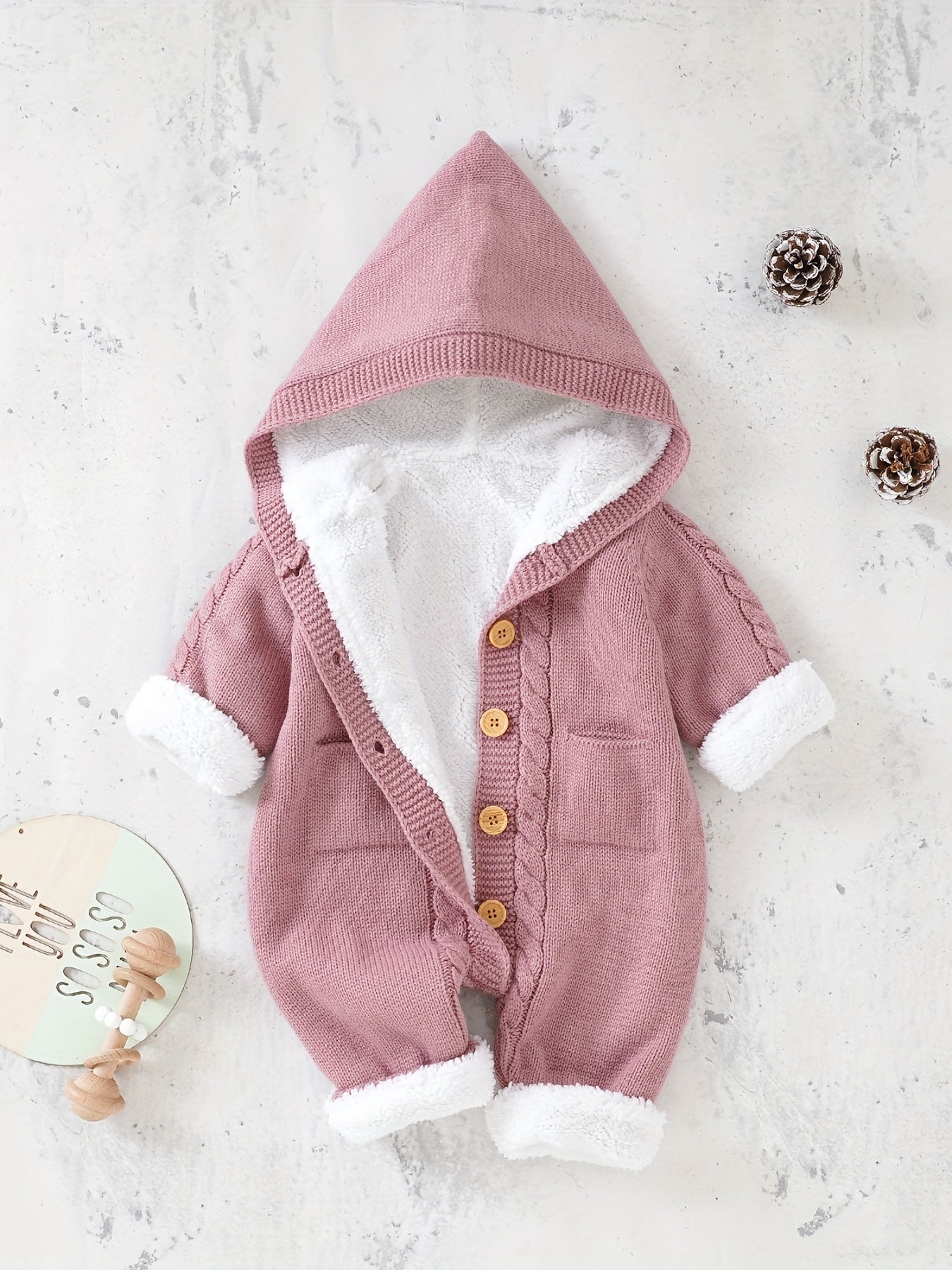Baby Knitted Jumpsuit with Hood for Warm and Comfortable