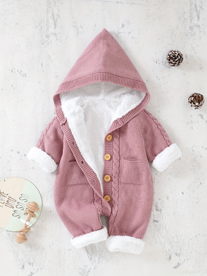 Baby Knitted Jumpsuit with Hood for Warm and Comfortable