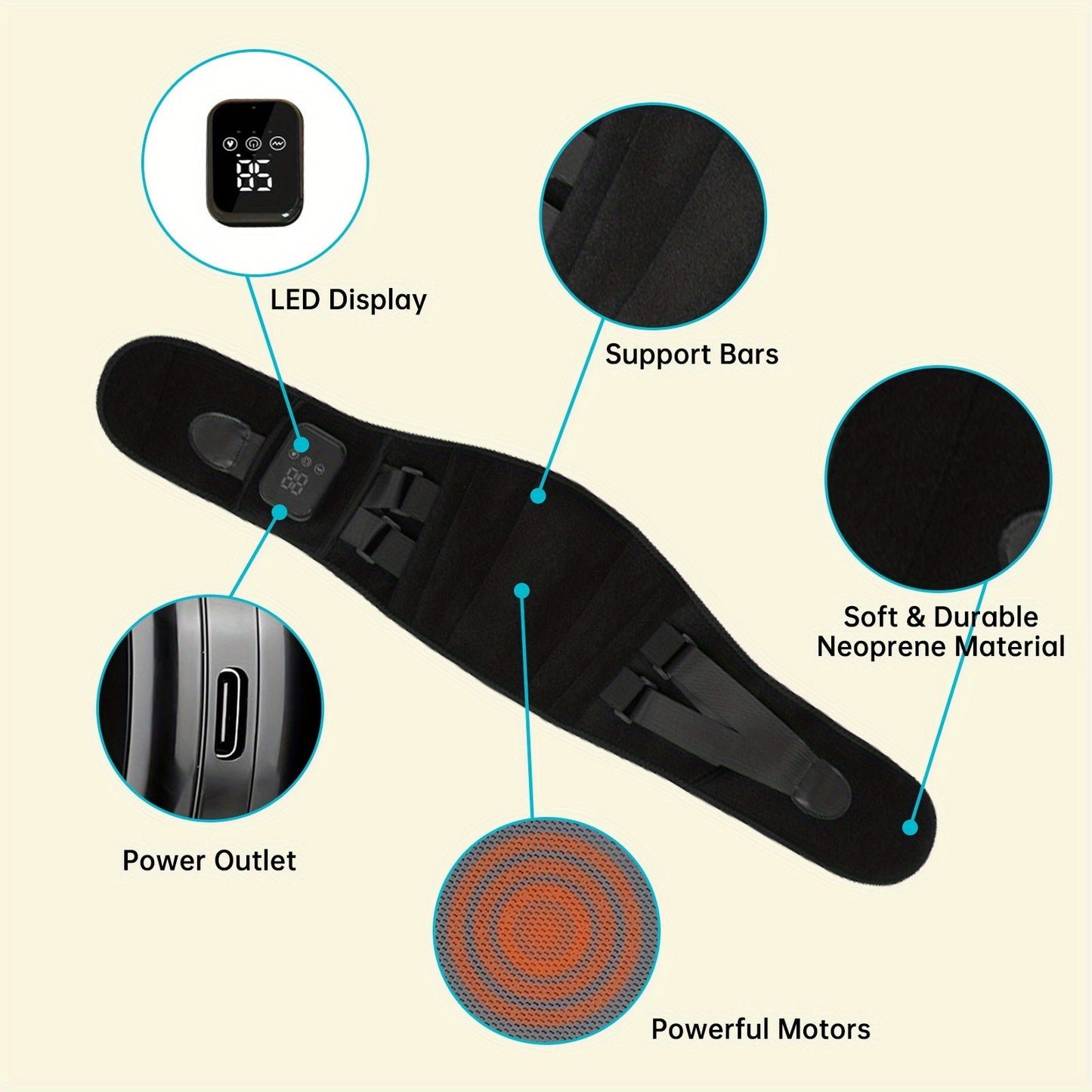 Wireless Heated Massage Belt for Back and Waist for 3 Adjustable Heat and Vibration Modes