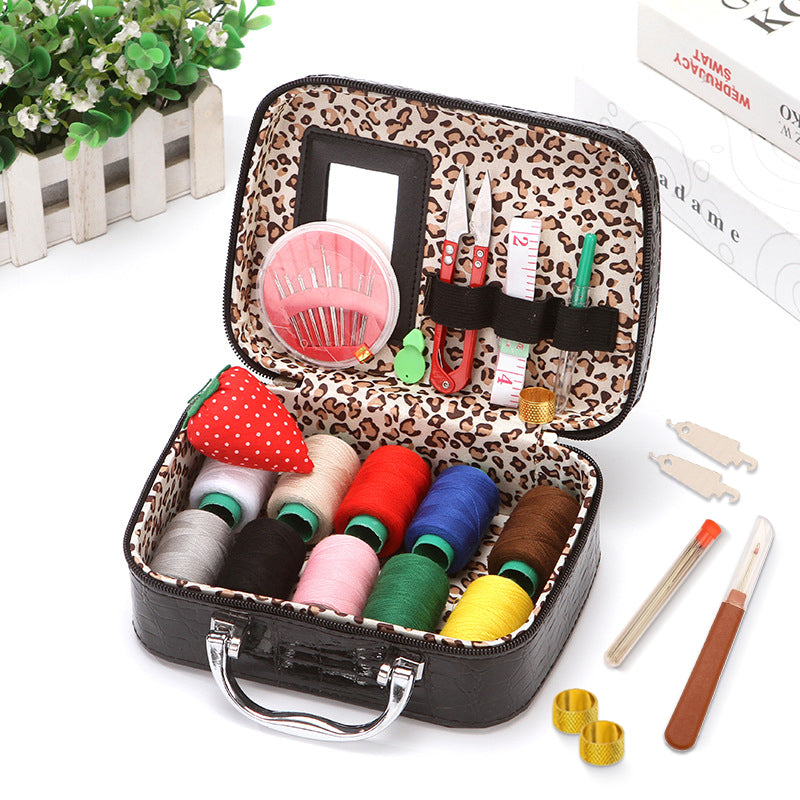 Case Complete Portable Sewing Kit in Faux Leather for Compact and Practical