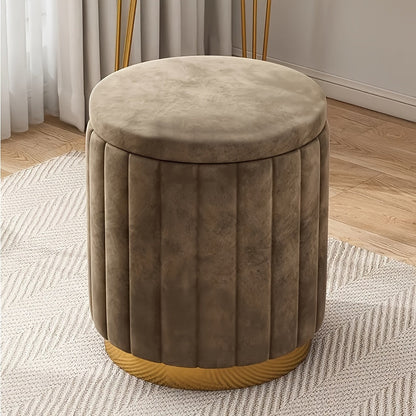 Nordic Chic Storage Ottoman with Stylish Round Pouf with Storage and Mirror Finish