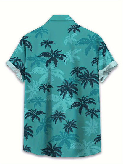 Tropical Palm Tree Print Men's Shirt with Short Sleeves and Casual Look for Summer Outings