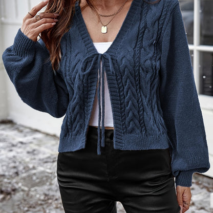 Ladies Elegant Knitted Cardigan with Bow Closure for Casual and Comfortable