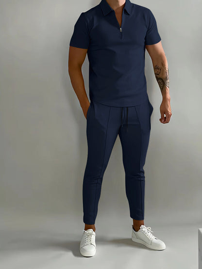 Set with Men's Summer Polo and Jogging Trousers in Polyester