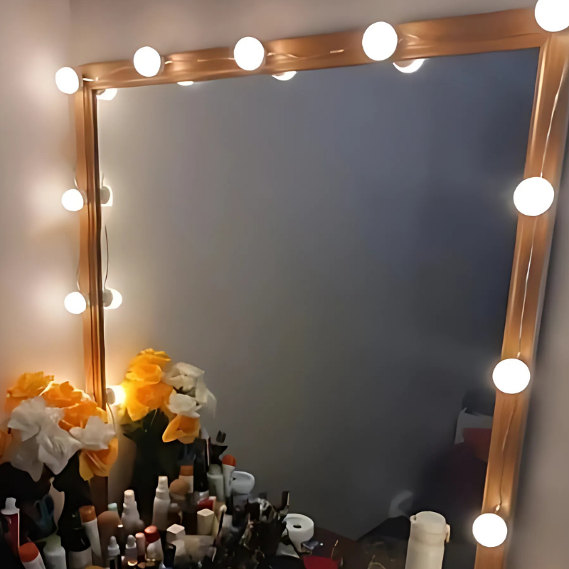 Mirror with Dimmable LED Lighting with Light Balls and Adjustable Make-Up Lighting