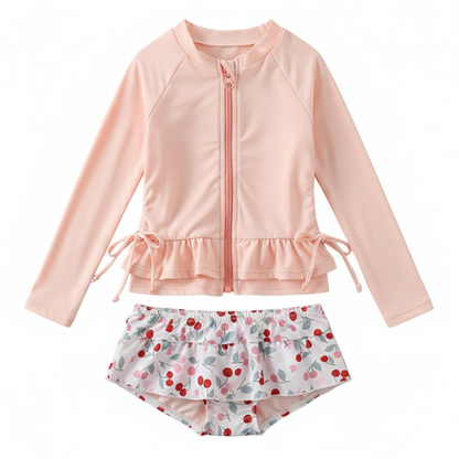 Set with Girls' Swim Design for Beach and Pool with Long Sleeves and Zip