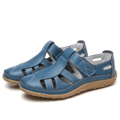 Leather Sandals for Women with Velcro and Comfort Sole