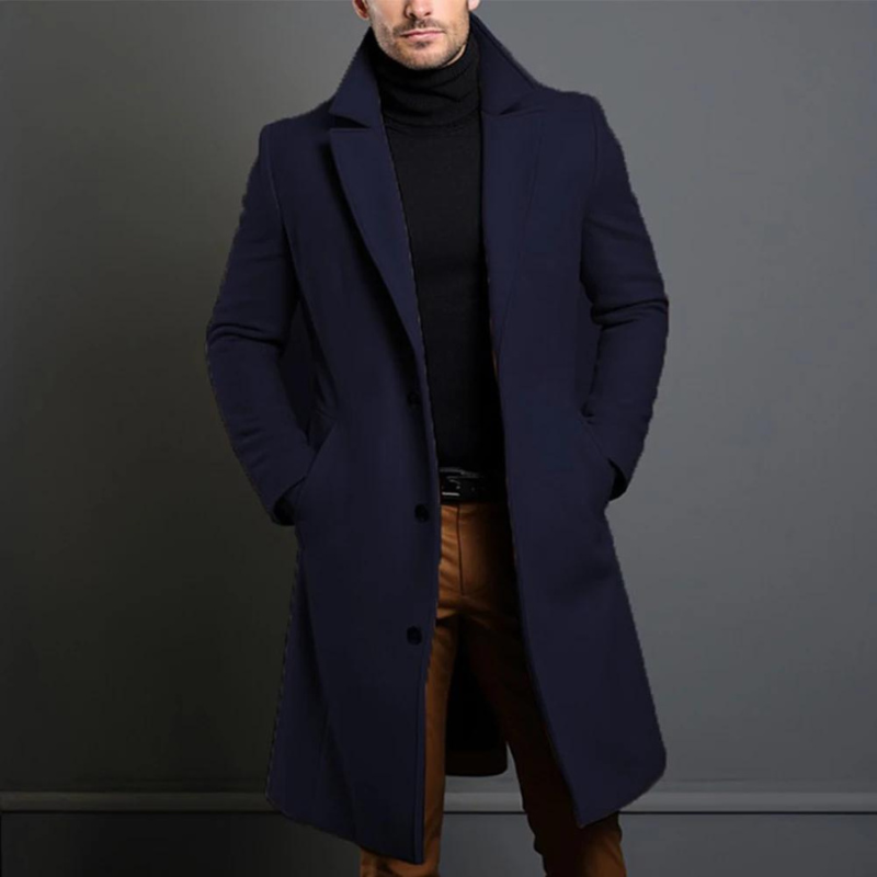 Men's Long Overcoat with Lapels for Timeless and Refined