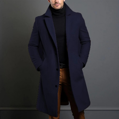 Men's Long Overcoat with Lapels for Timeless and Refined