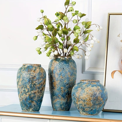 Vase with Unique Vintage Ceramic Design with Handmade Blue Earthenware for an Authentic Look