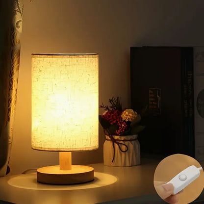 Minimalist Table Lamp with Wooden Base and Fabric Shade for Atmospheric Light