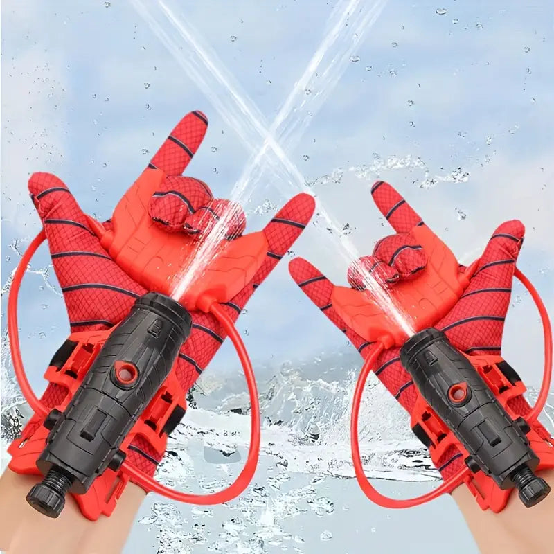 Gloves with Water Spray Design for Children with Web Pattern and Playful Water Action