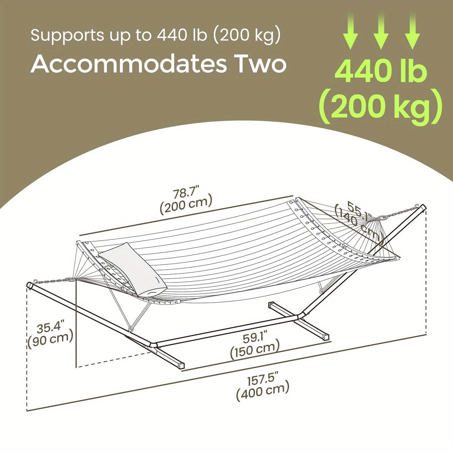 Stand Padded Hammock with for Comfortable Bamboo Spreader and Cushion