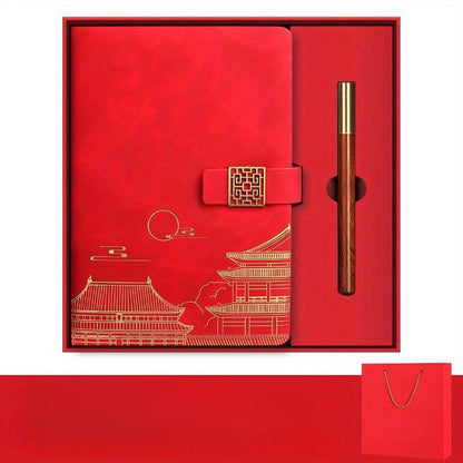 Set with Exclusive Gift Forbidden City for Notebook, Thermos Bottle, and Pen in Box