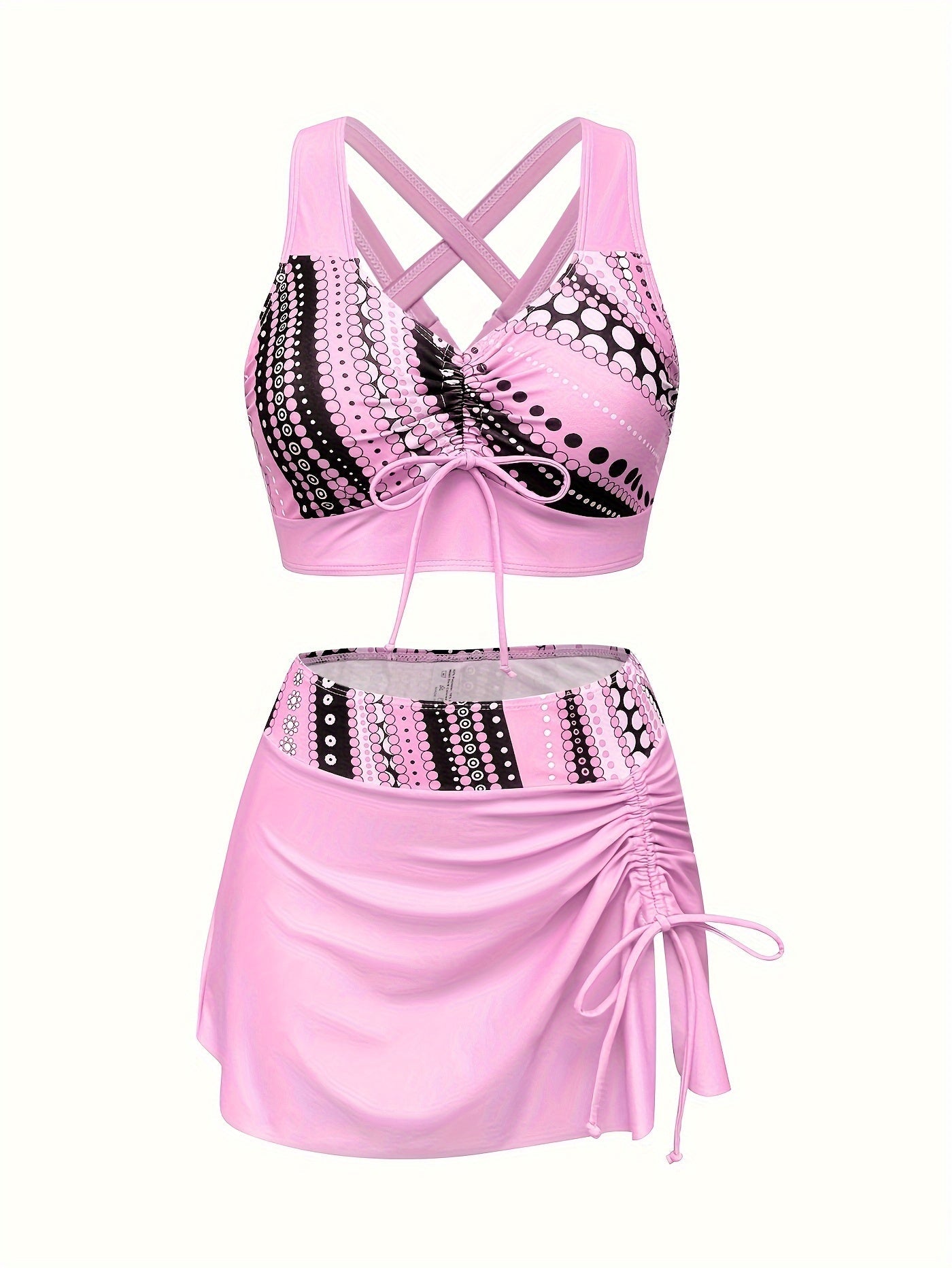 Set Tankini Women Polka Dot Tankini with Skirt Three‑piece