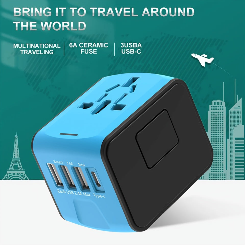 Travel Adapter with 4 USB Ports and Type-C for Global Charger