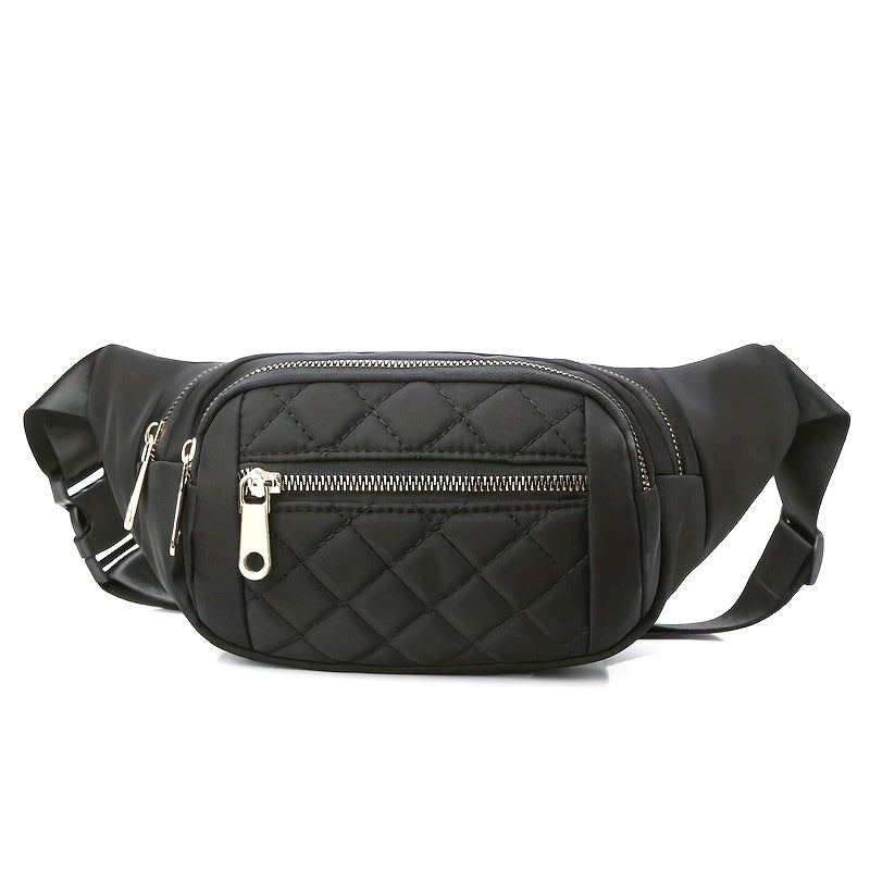 Bag with Lightweight Bum Design for Women with Quilted Check Pattern and Double Zipper