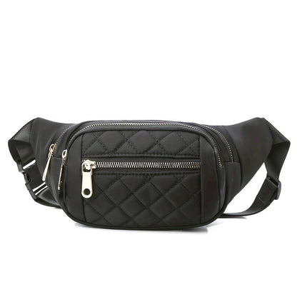 Bag with Lightweight Bum Design for Women with Quilted Check Pattern and Double Zipper