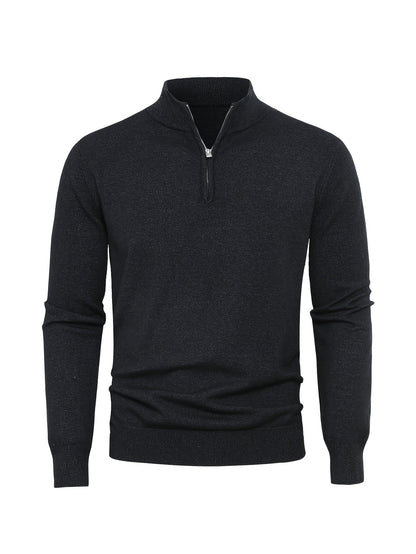 Men's Knitted Jumper with Half Zip with Warm High-Neck Style for Autumn and Winter