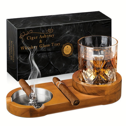 Whiskey Glass with Creative Cigar Ashtray and Tray