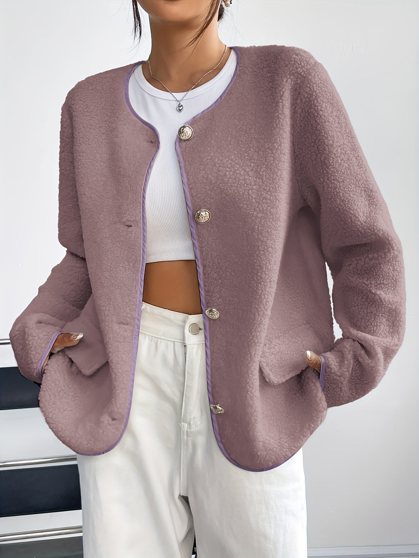 Elegant Ladies' Jacket with Buttons for Timeless and Soft for Autumn and Winter