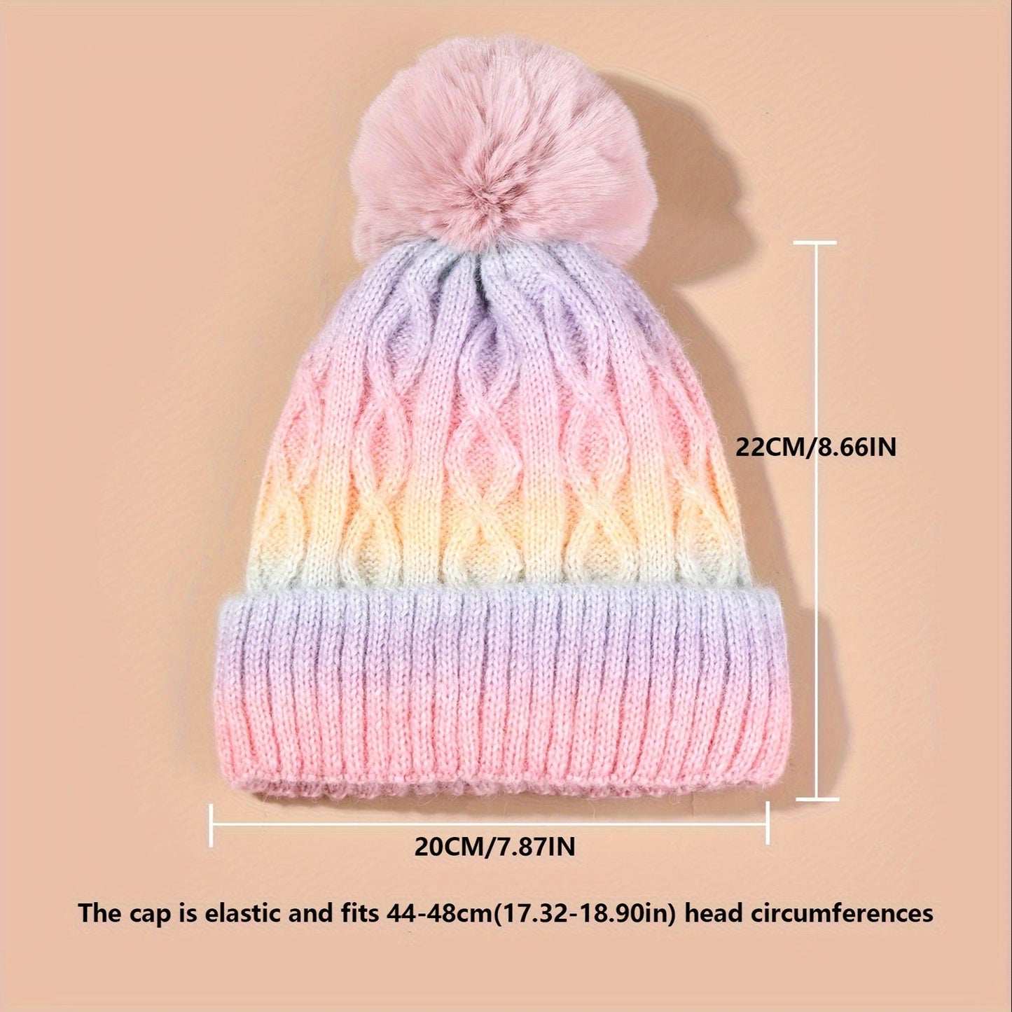 Lana Rainbow Beanie for Girls for Knitted Hat with Pom Pom and Thick Material for Winter