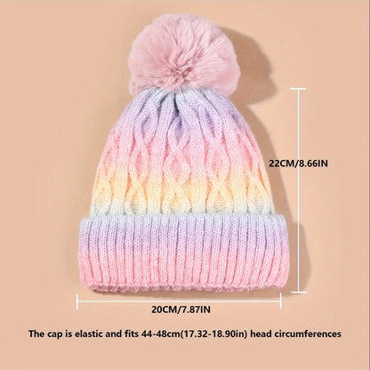Lana Rainbow Beanie for Girls for Knitted Hat with Pom Pom and Thick Material for Winter